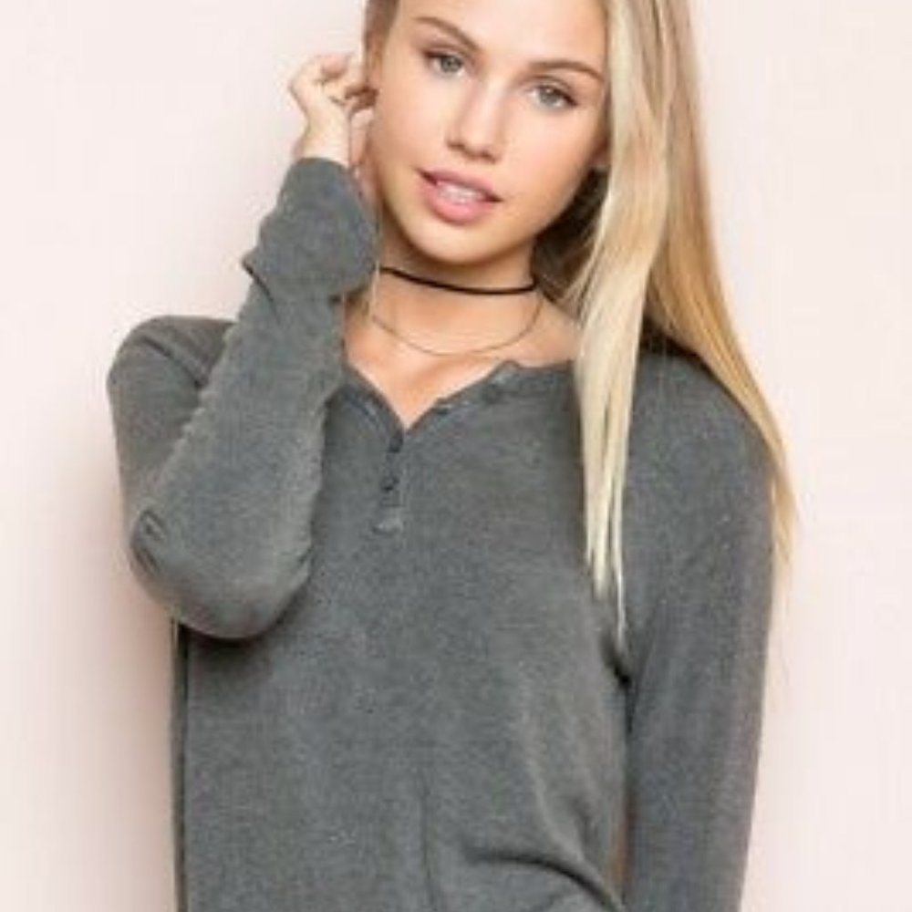 Brandy Melville Grey Button Up Long Sleeve Top